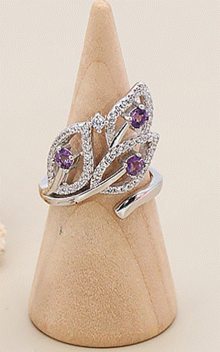 BAGUE ARGENT 925 AMETHYTE FEUILLE