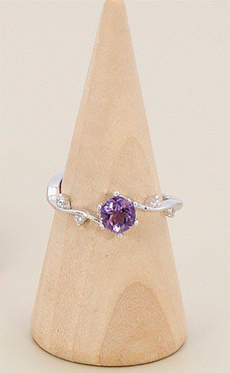 BAGUE POINTE DIAMANT ARGENT AMETHYSTE FACETEE