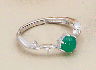 BAGUE POINTE DIAMANT ARGENT RHODIE CHRYSOPRASE