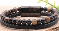 BRACELET ASKA CUIR NOIR OEIL DE TIGRE / ONYX