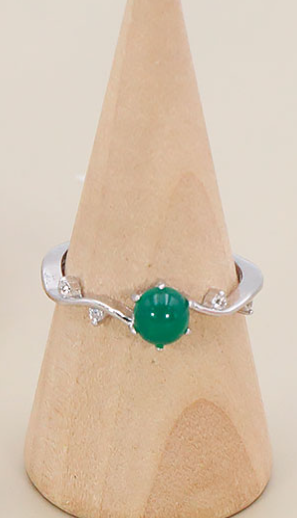 BAGUE POINTE DIAMANT ARGENT RHODIE CHRYSOPRASE
