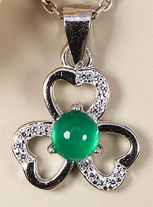 PENDENTIF TRÈFLE ARGENT CHRYSOPRASE